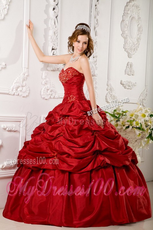 Luxury and Grace Blood Red Appliques Pick-ups Sweet 15 16 Dress