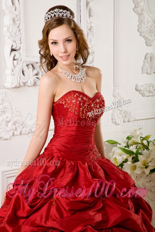 Luxury and Grace Blood Red Appliques Pick-ups Sweet 15 16 Dress