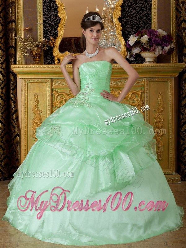 Adorable Ruche Appliques Quinceanera Dresses in Apple Green
