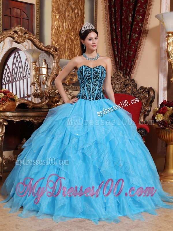 Beautiful Ruffles Corset Back Aqua Blue Quinceanera Dresses Ball Gown