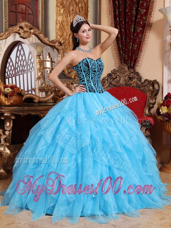Beautiful Ruffles Corset Back Aqua Blue Quinceanera Dresses Ball Gown