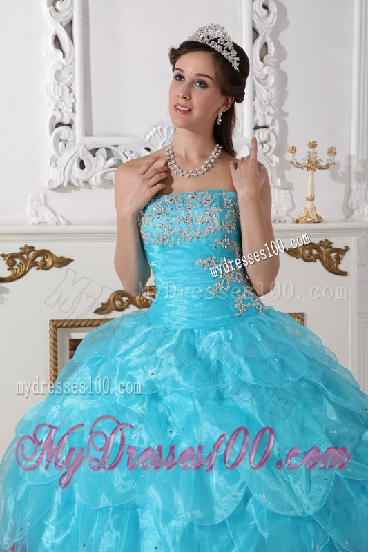 Organza Multi-color Aqua Blue and Pink Puffy Layers Dress for Quincenaera Party
