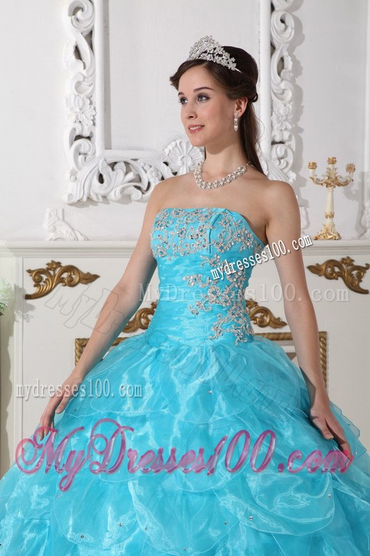 Organza Multi-color Aqua Blue and Pink Puffy Layers Dress for Quincenaera Party