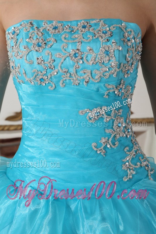 Organza Multi-color Aqua Blue and Pink Puffy Layers Dress for Quincenaera Party