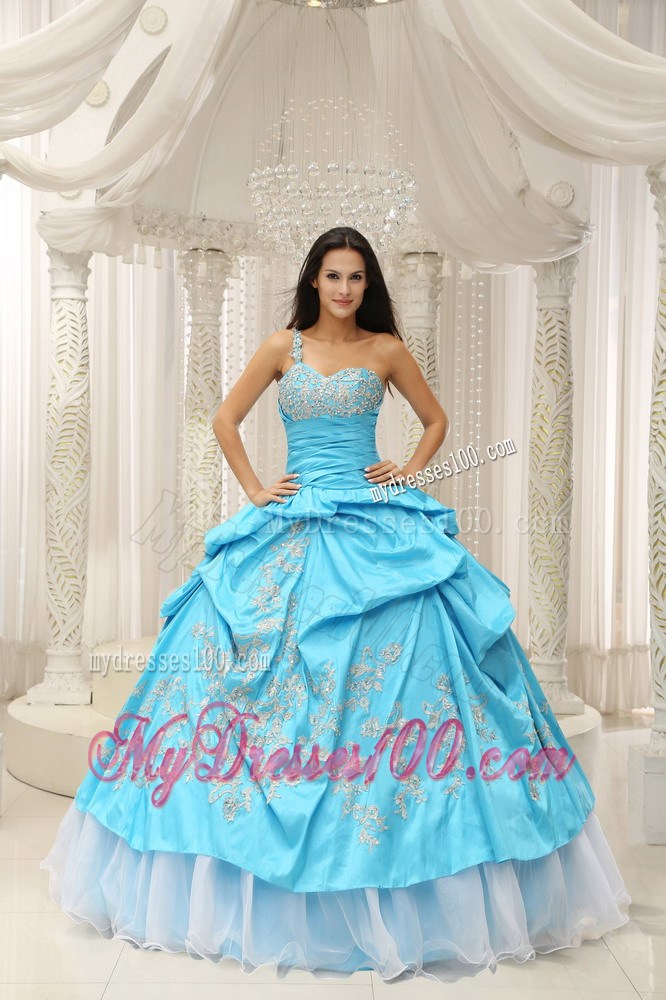 Pick Ups One Shoulder Quinceanera Dresses with White Lace Appliques