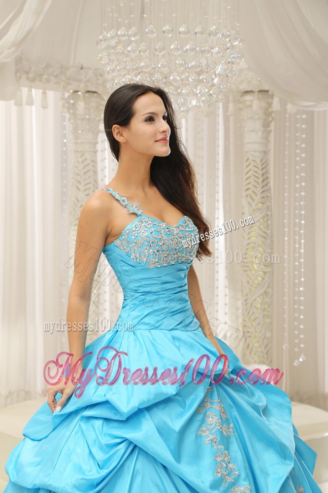 Pick Ups One Shoulder Quinceanera Dresses with White Lace Appliques