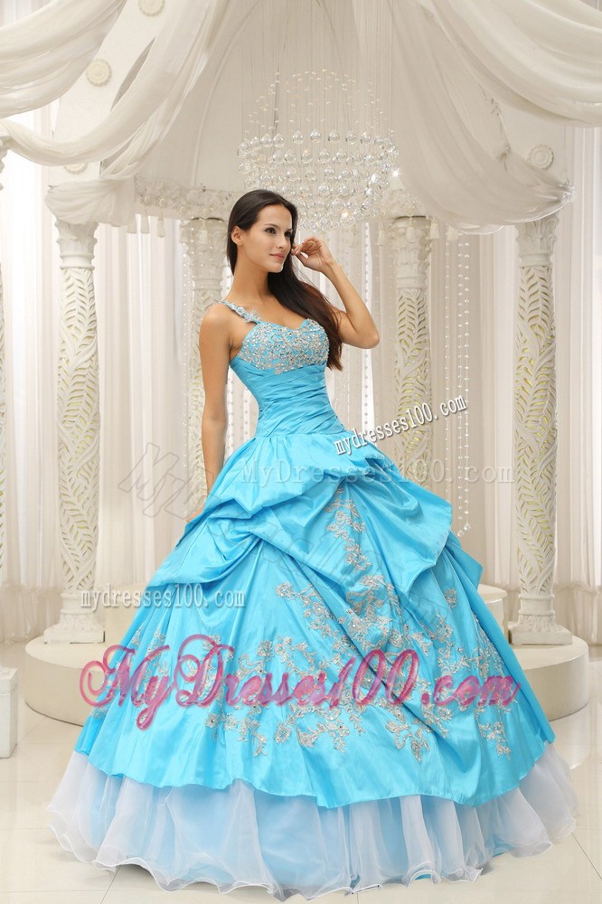 Pick Ups One Shoulder Quinceanera Dresses with White Lace Appliques