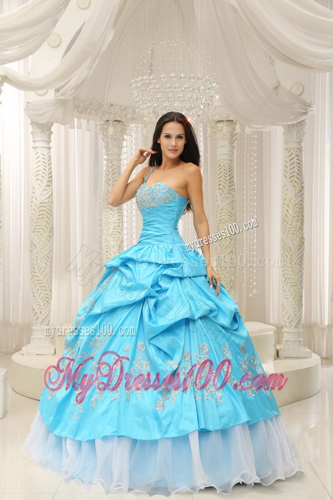 Pick Ups One Shoulder Quinceanera Dresses with White Lace Appliques