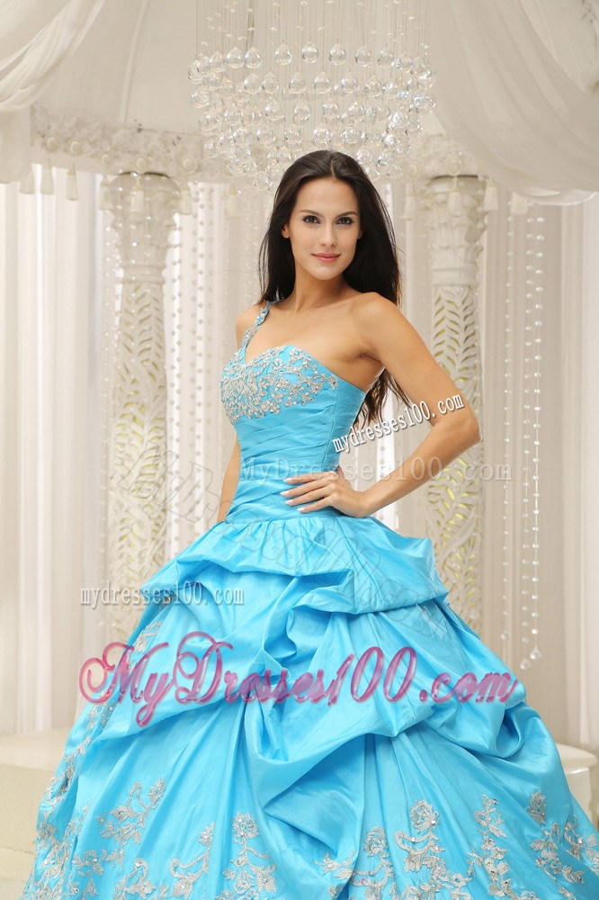 Pick Ups One Shoulder Quinceanera Dresses with White Lace Appliques