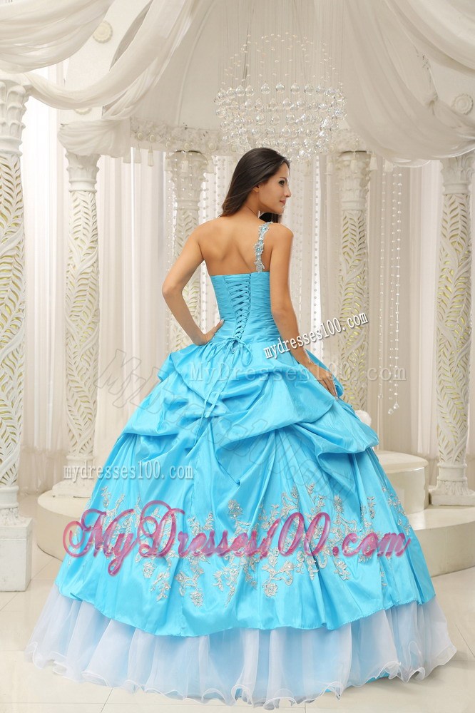 Pick Ups One Shoulder Quinceanera Dresses with White Lace Appliques