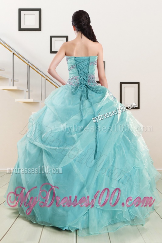 Beading and Ruffles Pretty Quinceanera Dresses in Turquoise for 2016