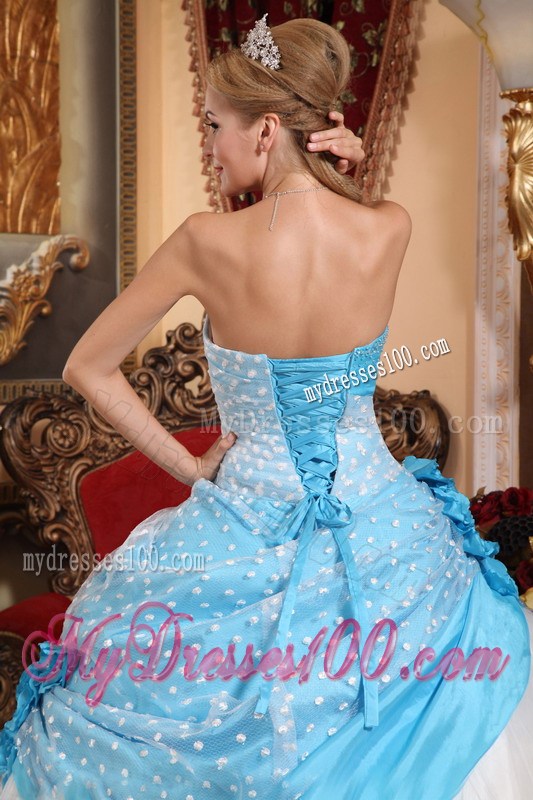 Handmade Flowers Aqua Blue and White Quinceanera Dresses Ball Gown