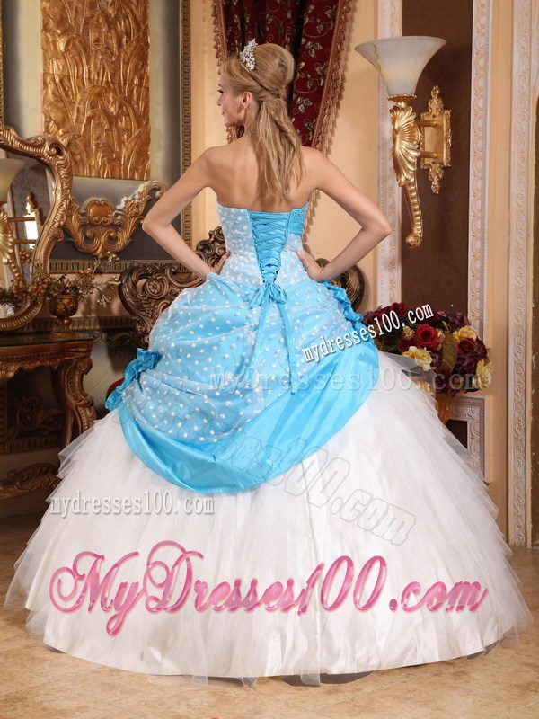 Handmade Flowers Aqua Blue and White Quinceanera Dresses Ball Gown