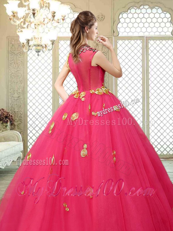 Beautiful High Neck Cap Sleeves Quinceanera Dresses with Appliques