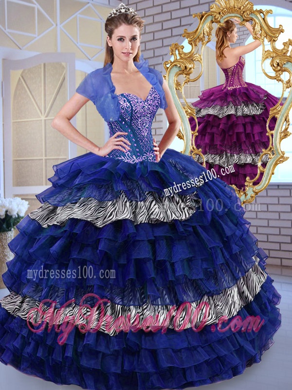 Beautiful Sweetheart Ball Gown Ruffled Layers and Zebra Quinceanera Dresses
