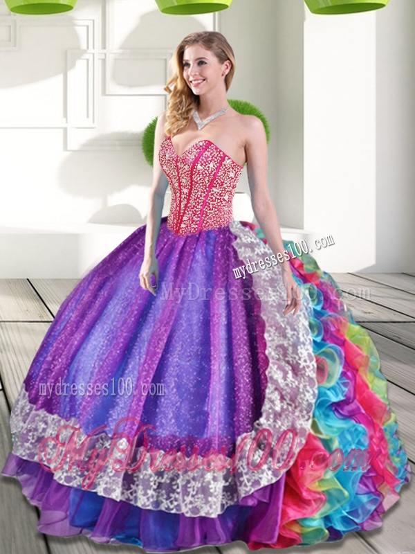 Beautiful Sweetheart Beading and Ruffles 2016 Quinceanera Dresses in Multi Color