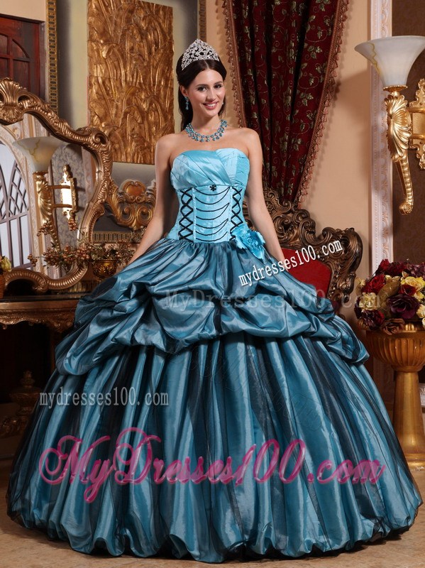 Elegant Teal Lace-up Back Quinceanera Dresses Picl-ups Ruffles