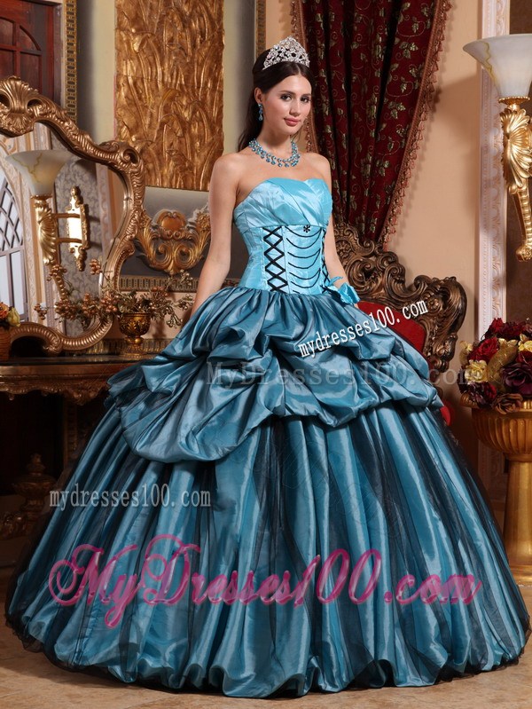 Elegant Teal Lace-up Back Quinceanera Dresses Picl-ups Ruffles
