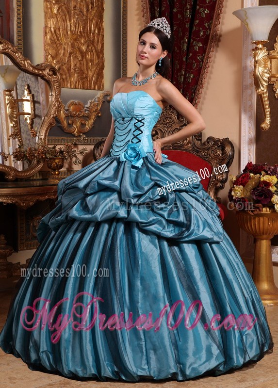 Elegant Teal Lace-up Back Quinceanera Dresses Picl-ups Ruffles