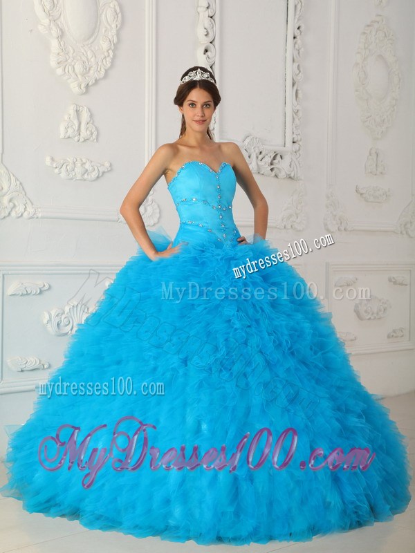 Extravagant Sweetheart Beaded Blue Quinceanera Dresses for Girls