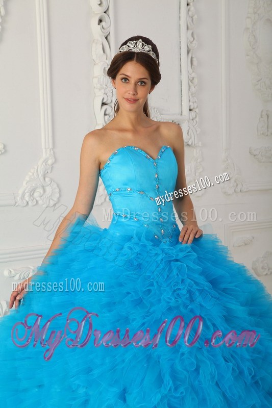 Extravagant Sweetheart Beaded Blue Quinceanera Dresses for Girls