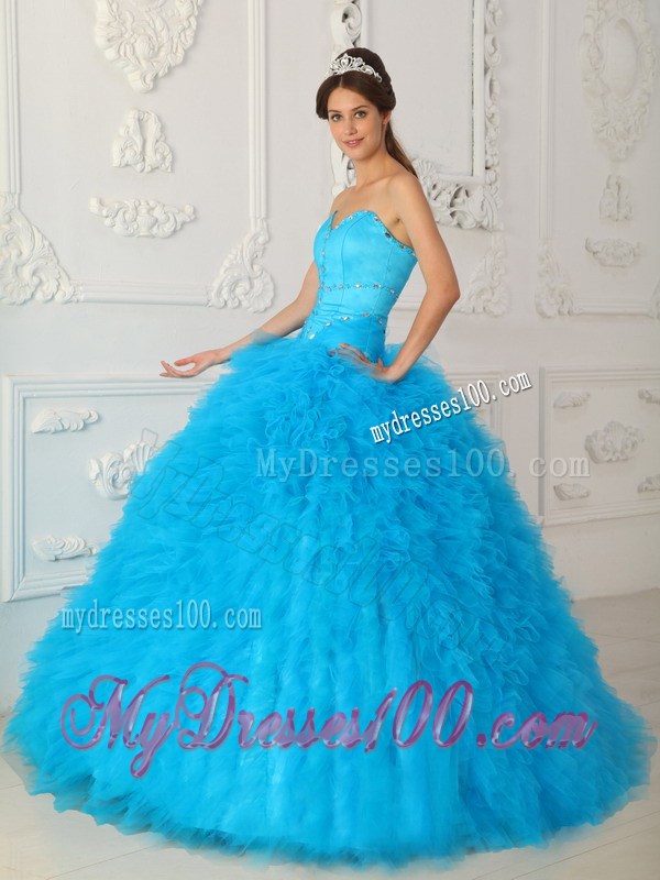 Extravagant Sweetheart Beaded Blue Quinceanera Dresses for Girls