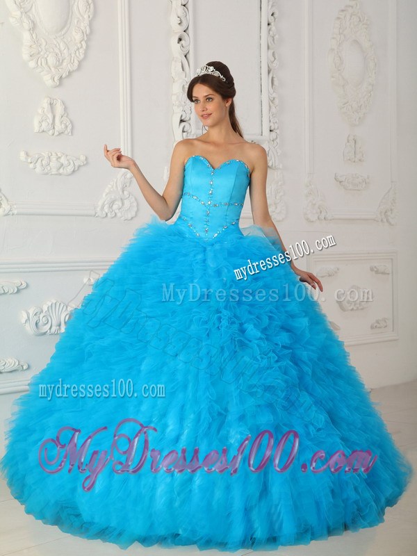 Extravagant Sweetheart Beaded Blue Quinceanera Dresses for Girls