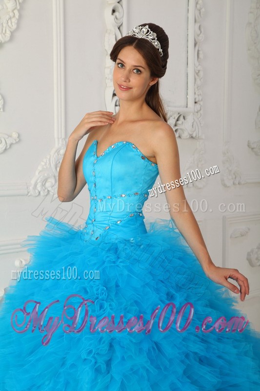 Extravagant Sweetheart Beaded Blue Quinceanera Dresses for Girls