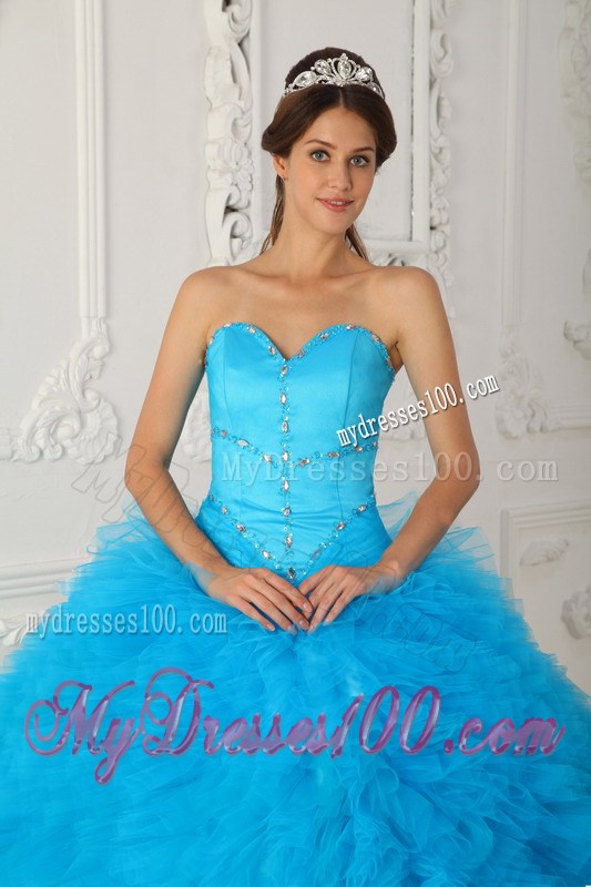 Extravagant Sweetheart Beaded Blue Quinceanera Dresses for Girls