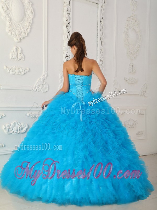 Extravagant Sweetheart Beaded Blue Quinceanera Dresses for Girls