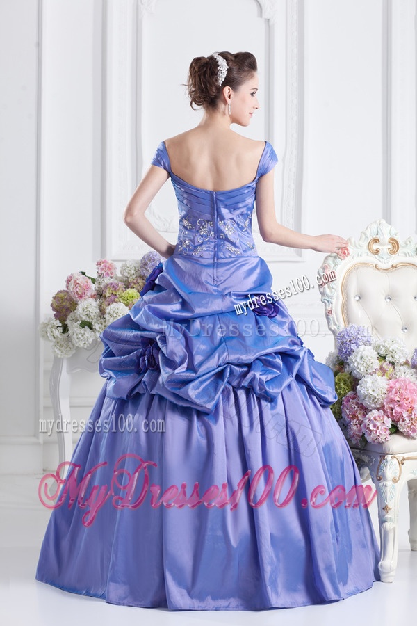 Blue Off The Shoulder Pick-ups Purple Quinceanera Dress with Beading