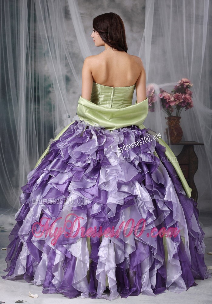 Special Ruffles Beaded Yellow Green and Purple Quinceanera Dresses