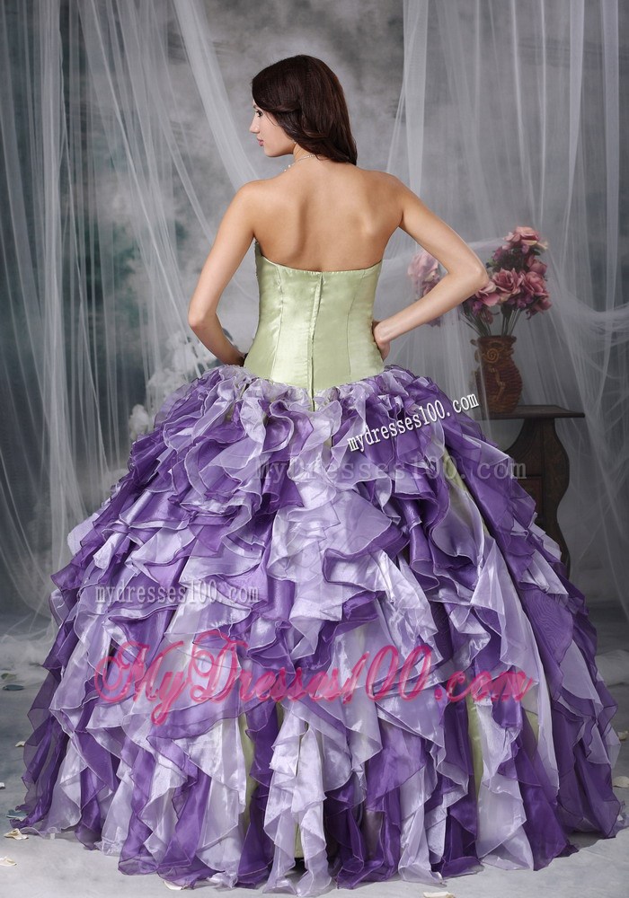 Special Ruffles Beaded Yellow Green and Purple Quinceanera Dresses