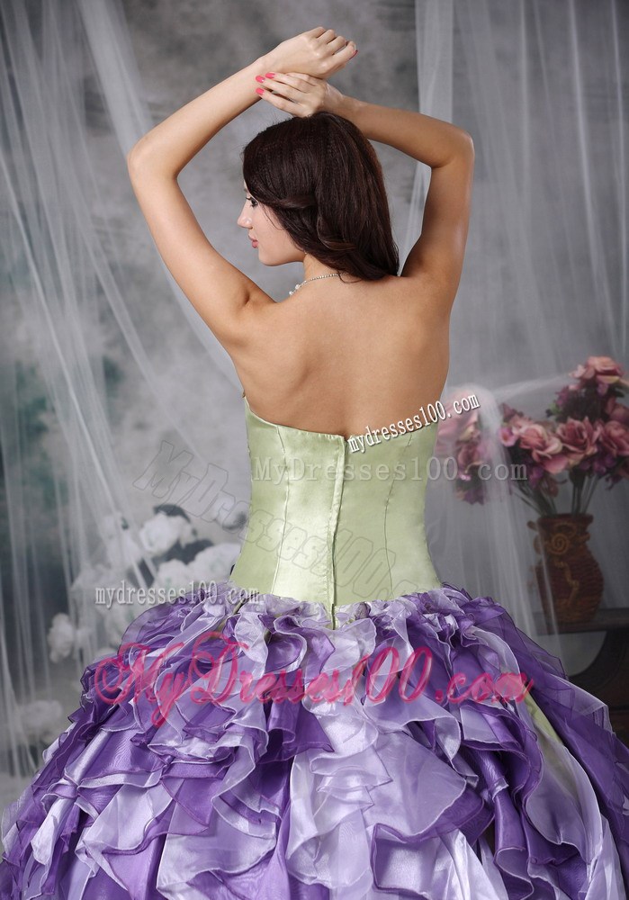 Special Ruffles Beaded Yellow Green and Purple Quinceanera Dresses