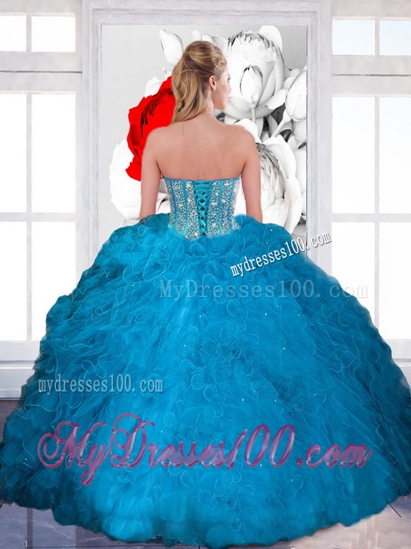 Decent Beading and Ruffles Sweetheart Teal Quinceanera Dresses for 2016