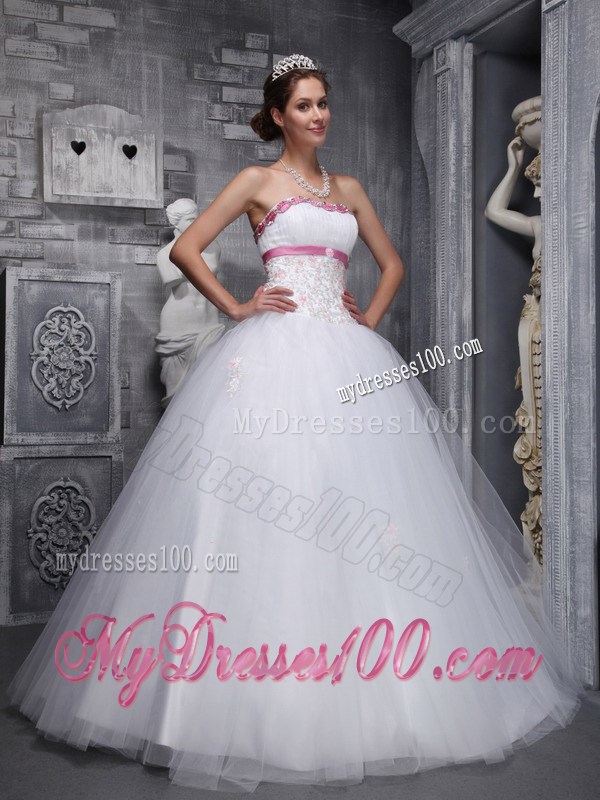 Cute Taffeta and Tulle Appliques White Quinceanera Dresses
