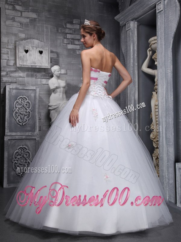 Cute Taffeta and Tulle Appliques White Quinceanera Dresses