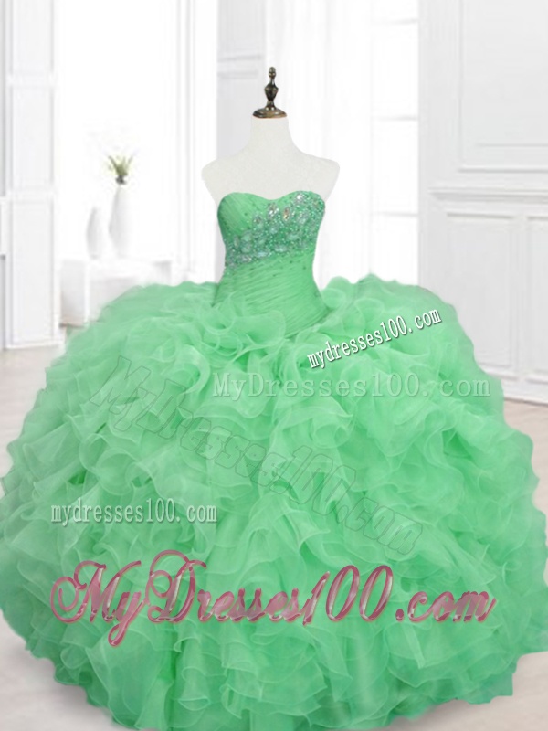 Elegant Beading and Ruffles Sweetheart Quinceanera Dresses in Green