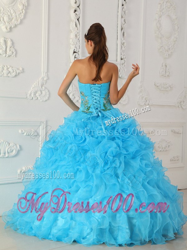 Best Seller Embroidery Rolling Flower Aqua Blue Quinceanera Dresses