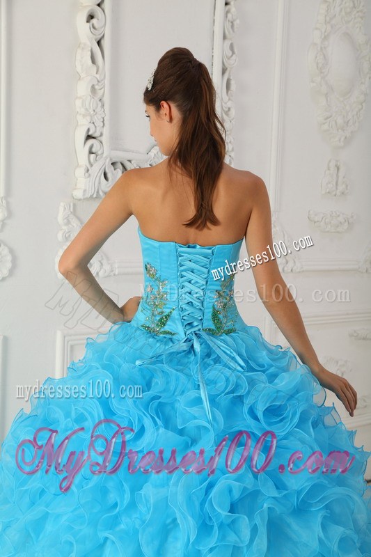 Best Seller Embroidery Rolling Flower Aqua Blue Quinceanera Dresses