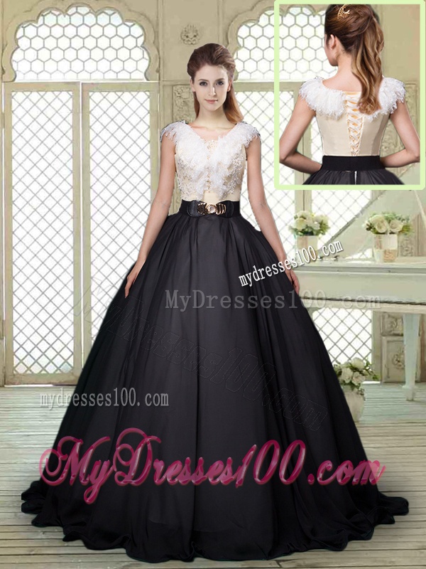 Exquisite Brush Train Quinceanera Dresses with Feather and Bowknot