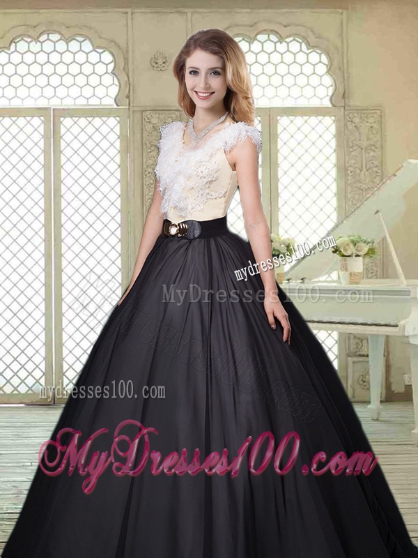 Exquisite Brush Train Quinceanera Dresses with Feather and Bowknot