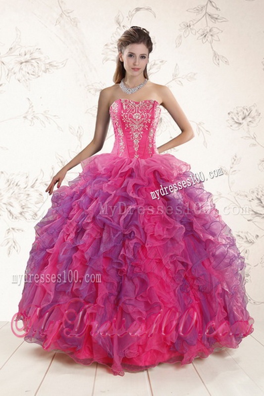 Fashionable Multi Color Ruffles and Appliques Quince Dresses