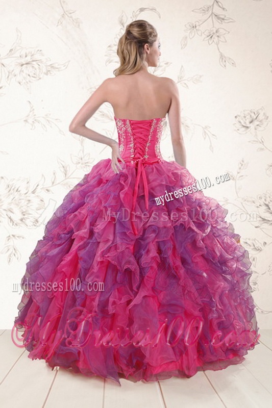 Fashionable Multi Color Ruffles and Appliques Quince Dresses