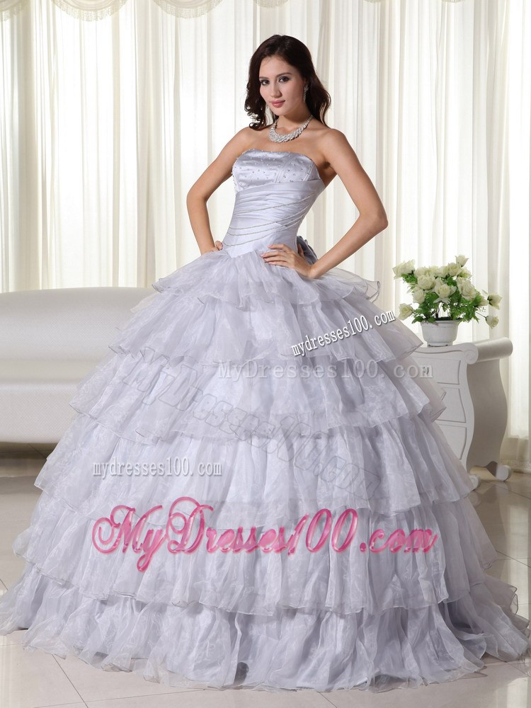Gray Ruffle Layers Beaded Sweet Sixteen Birthday Party Dresses Handmade Flower