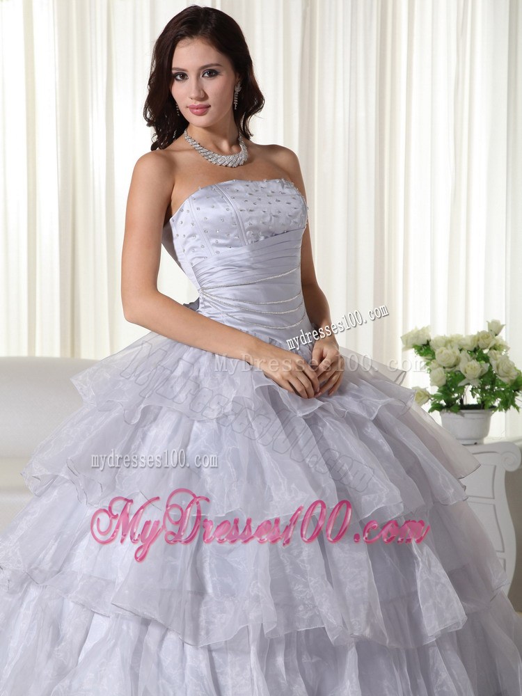 Gray Ruffle Layers Beaded Sweet Sixteen Birthday Party Dresses Handmade Flower