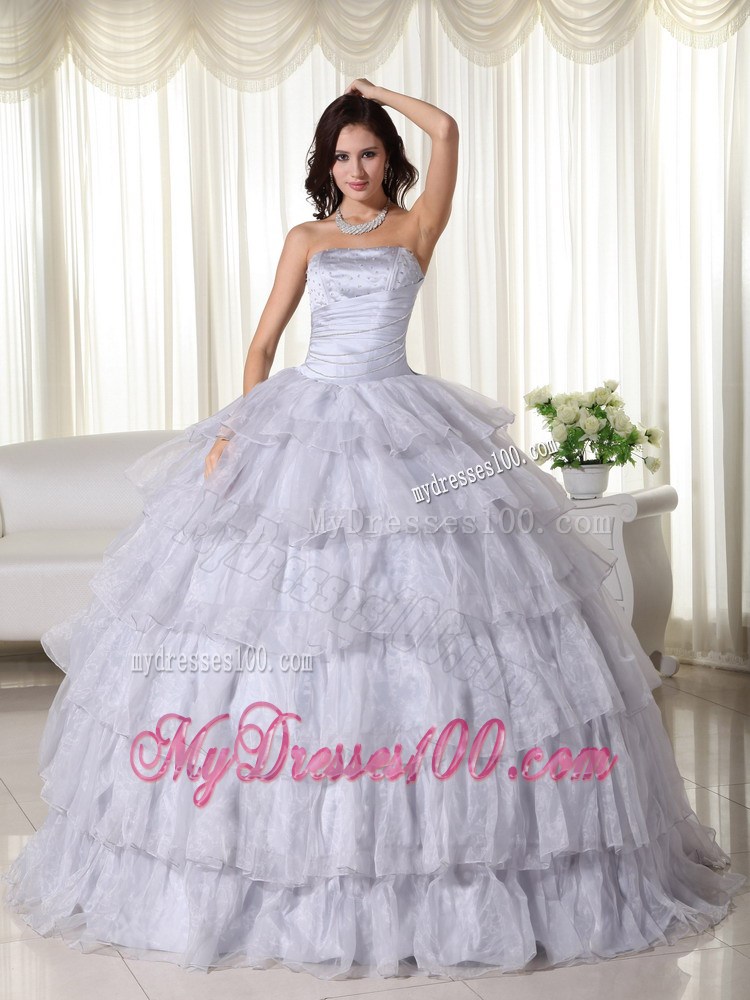 Gray Ruffle Layers Beaded Sweet Sixteen Birthday Party Dresses Handmade Flower
