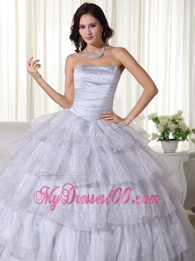 Gray Ruffle Layers Beaded Sweet Sixteen Birthday Party Dresses Handmade Flower