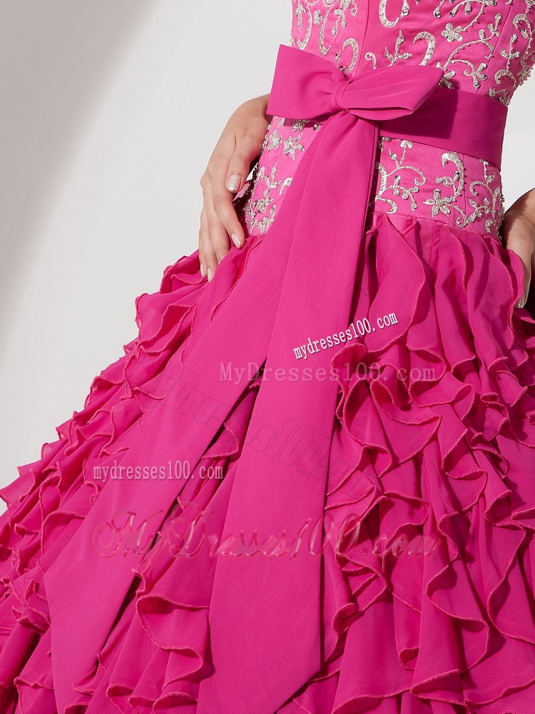 Elegant Bowknot Halter Top Quinceanera Dresses in Hot Pink with Ruffles