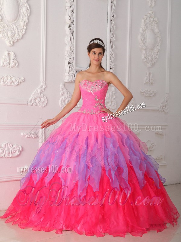Ombre Color Pink and Purple Sweetheart Beaded Quinceanera Dresses
